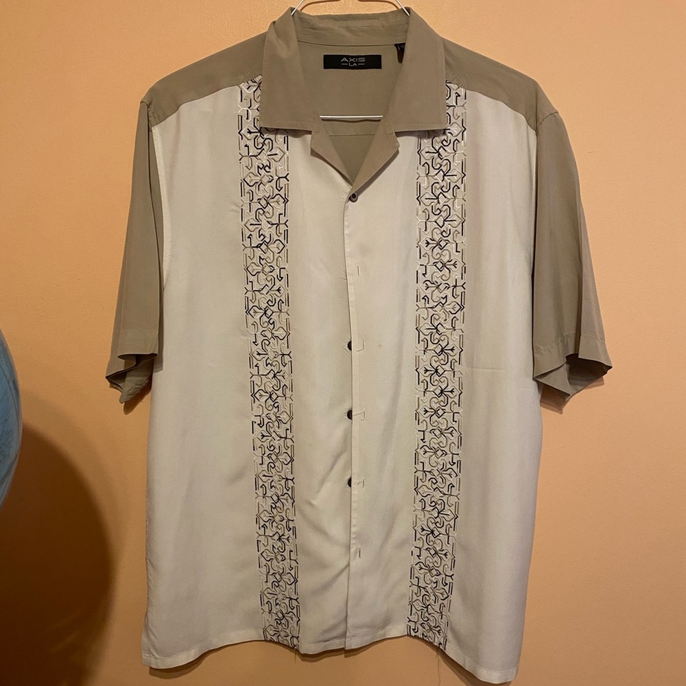 LA Axis Beige and White Patterned Silk Shirt